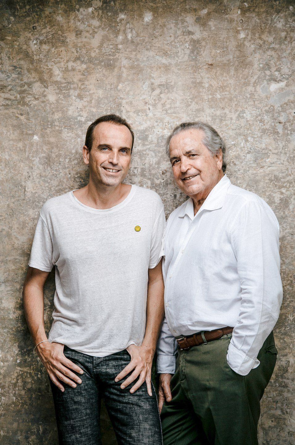 Smiley founder and chairman Franklin Loufrani and his son, Nicolas the CEO of Smiley, 2021. © Photography by Florence Moncenis Alethea Magazine