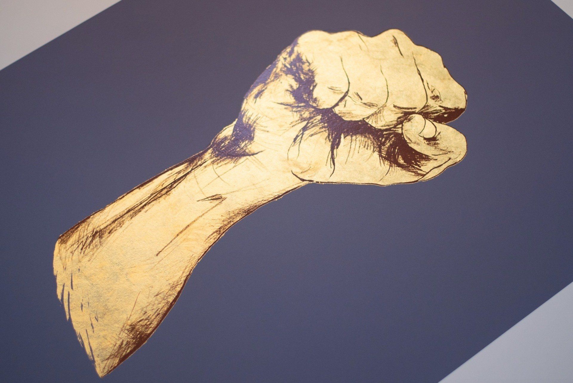 Day 2, Struggle (2010) Artwork details: Three color silk screen print with water-based enamel ink, 24ct gold leaf on Coventry Rag cotton paper, 335 gsm, 133 x 101.5 cm ©Nicola Green Alethea Magazine interview