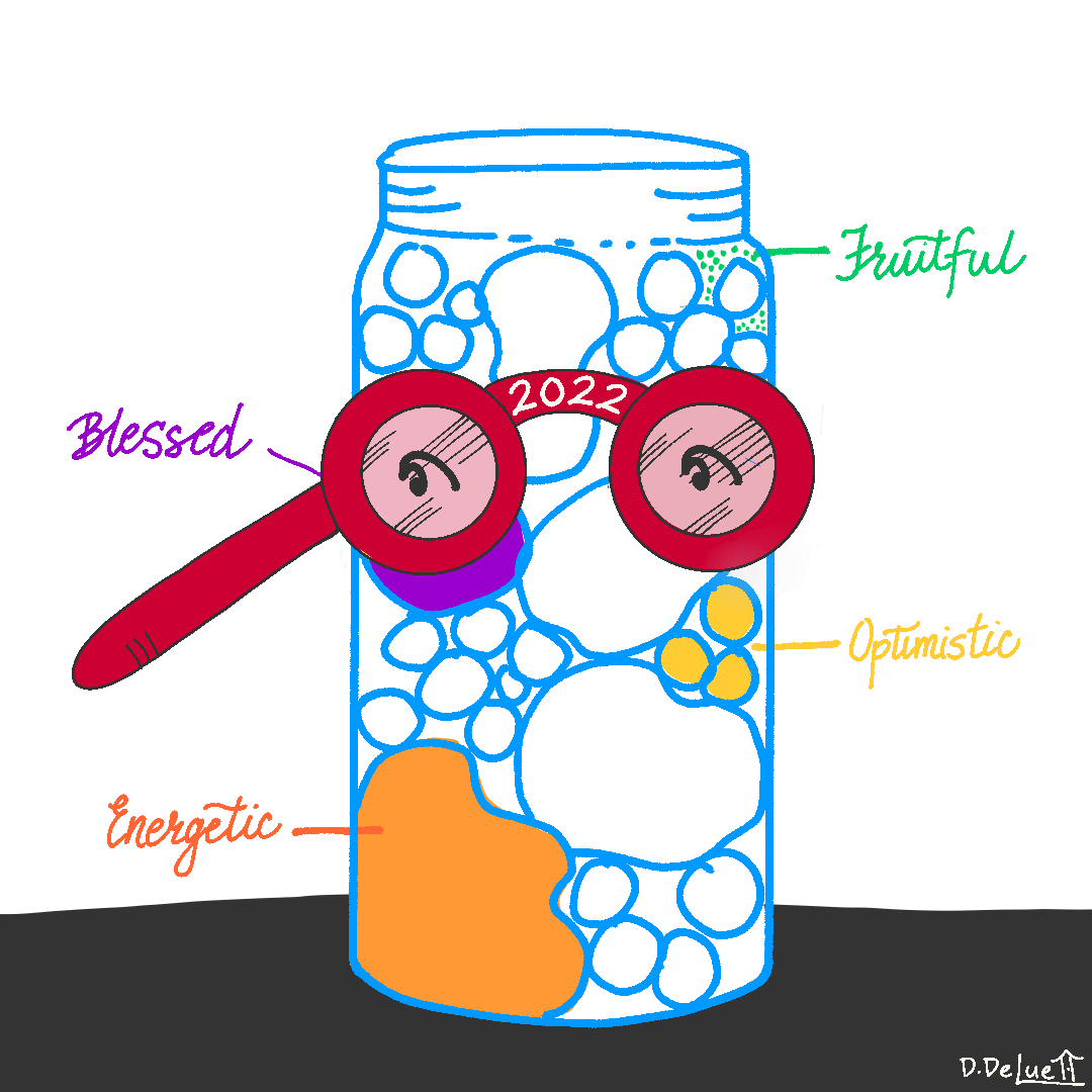 a drawing of a jar filled with large and small rocks and sand. One large rock is orange labeled