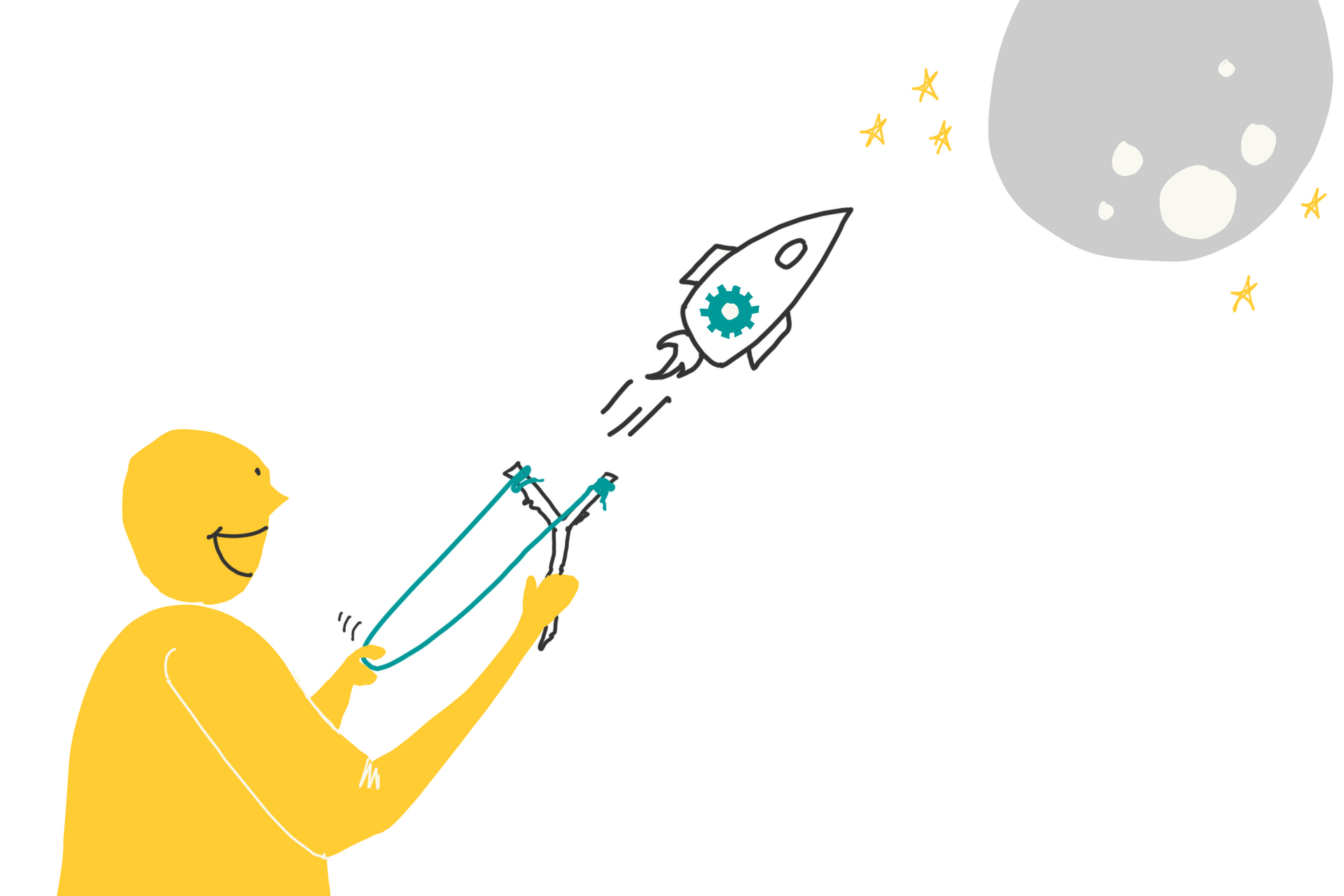 Person holding a slingshot, shooting for the moon.