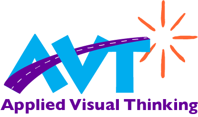 Applied Visual Thinking logo with purple road and orange burst