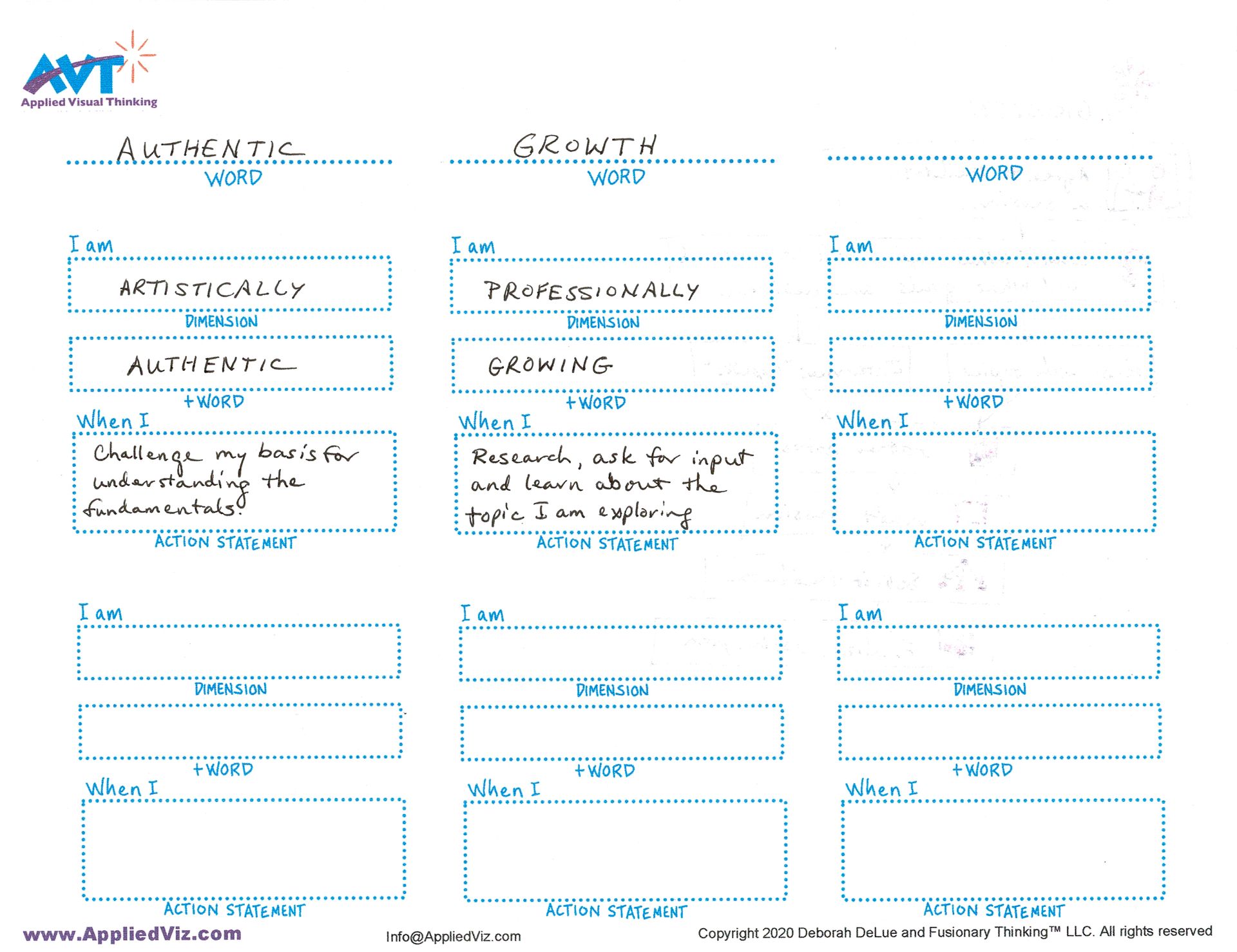 Template with two sections filled in. The first statement is filled in with,