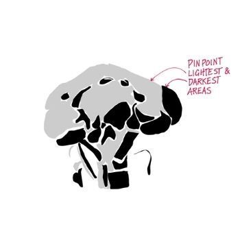 Pinpoint the lights and darks is a great way to draw with your eyes