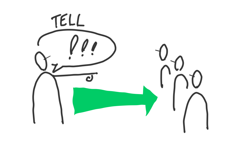 Drawing of someone telling people something