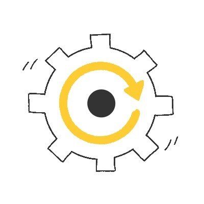 Gear icon with yellow arrow