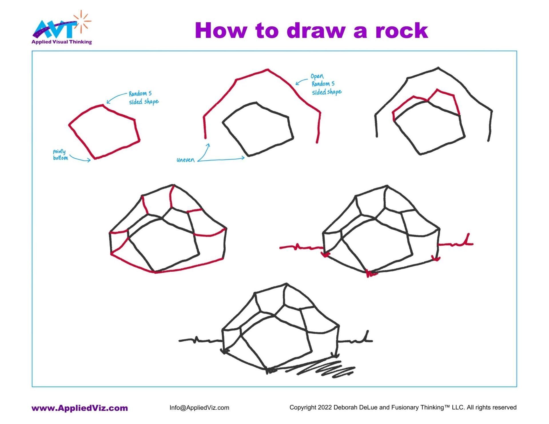 a step by step illustration showing how to draw a rock