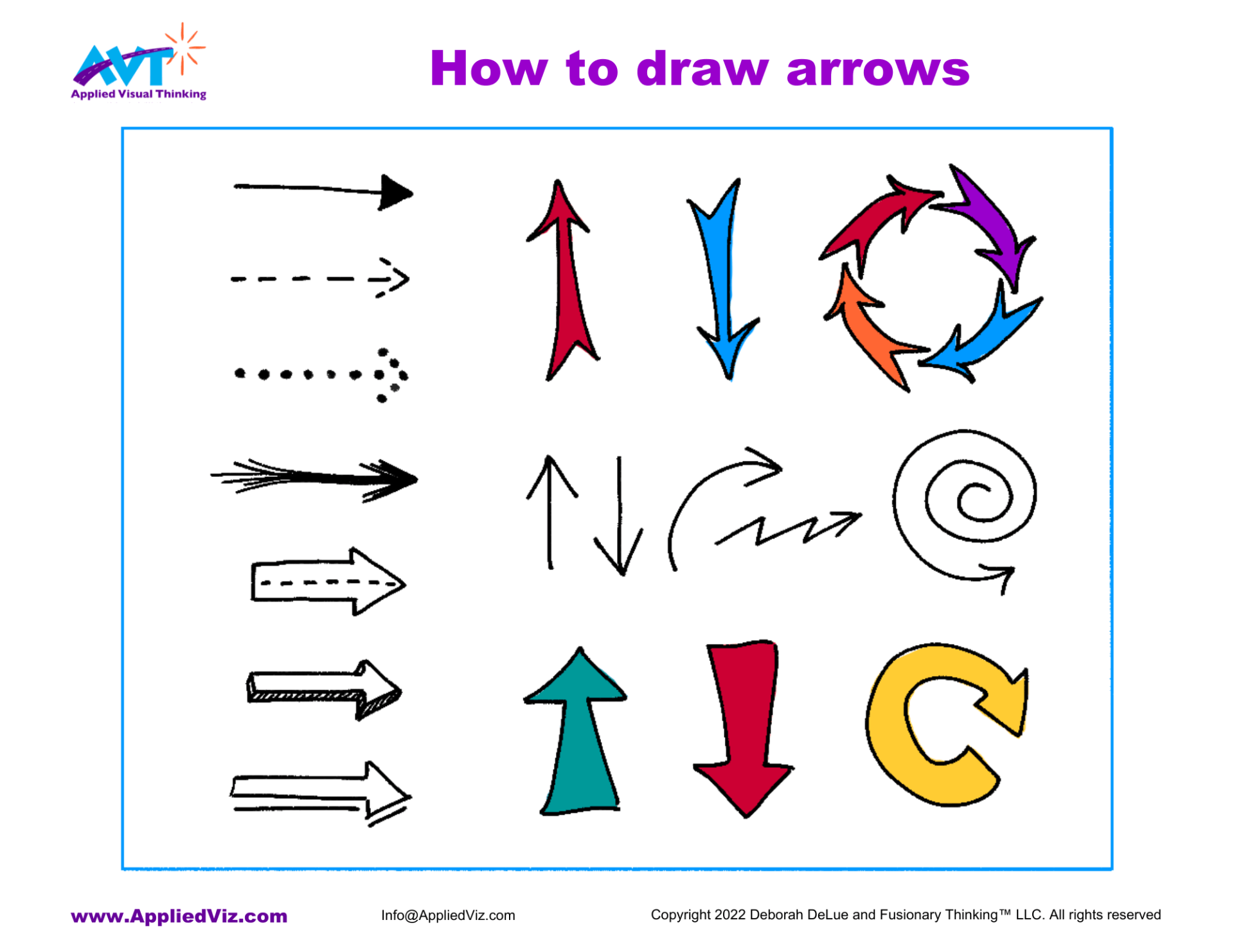How to draw arrows handout containing multiple arrows of many styles and colors