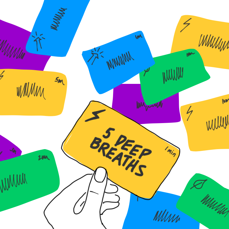 A set of simple activity cards with an icon and a duration