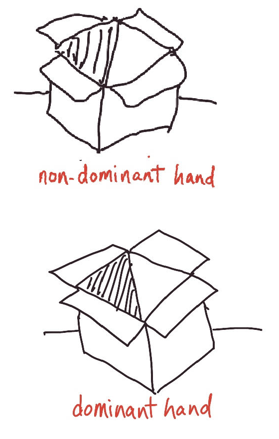 wobbly drawing done with non-dominant hand and straighter drawing made with dominant hand