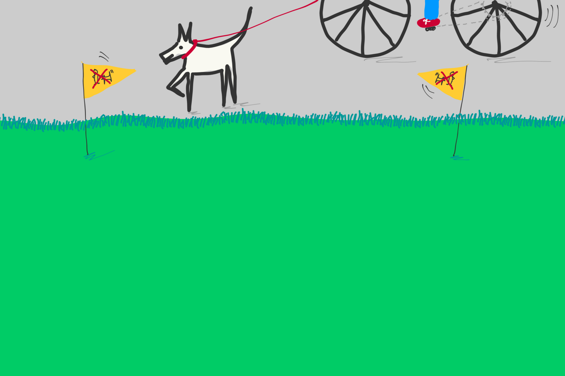 Green lawn with small flag showing to keep people and pet off