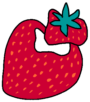drawing of a strawberry with top partially removed