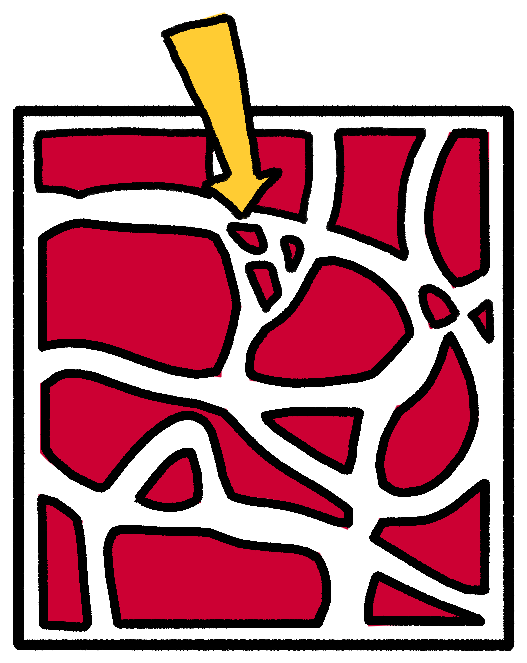 drawing of a puzzle broken into small and large pieces with an arrow pointing to the small pieces