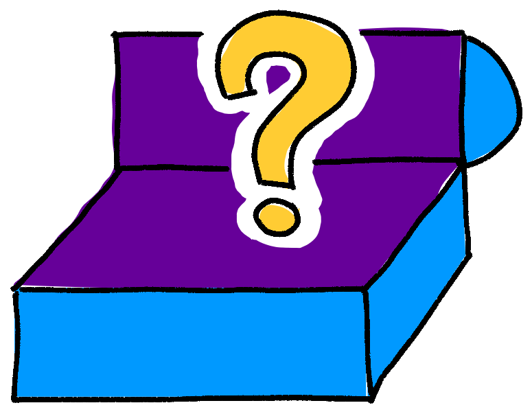 drawing of an open box with a question mark over it