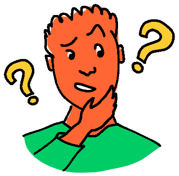 drawing of a person scratching his chin in confusion with question marks next to his head