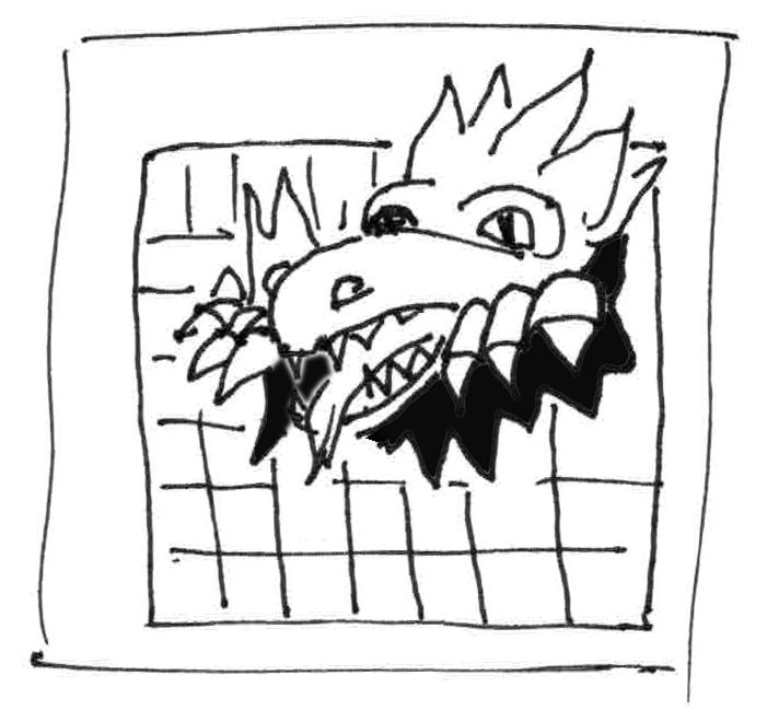 doodle of a dragon bursting through the October page of a calendar