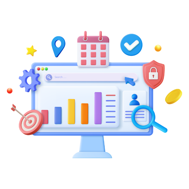 Graphik eines Computerbildschirms mit verschiedenen Erfolgssyymbolen