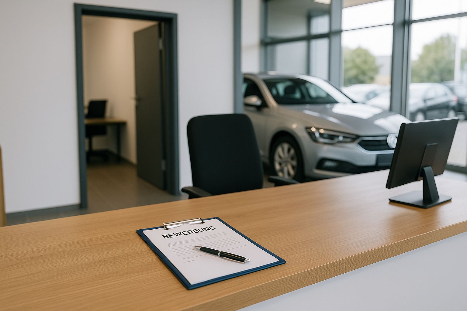 Moderner Arbeitsplatz im Verkaufsbereich des Autohauses