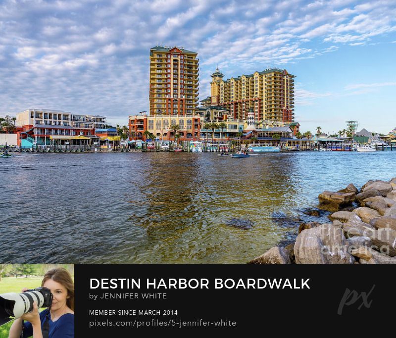 Fine art photo of the Harbor Boardwalk shopping area in Destin Florida by Jennifer White with Timeless Moments Photography.