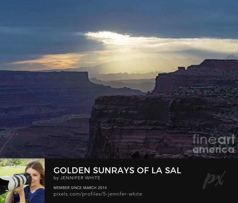 A foggy and hazy morning view looking towards the La Sal Mountains from the Shafer Trail switchbacks road overlook at Canyonlands National Park in Utah at sunrise by Jennifer White with Timeless Moments Photography.