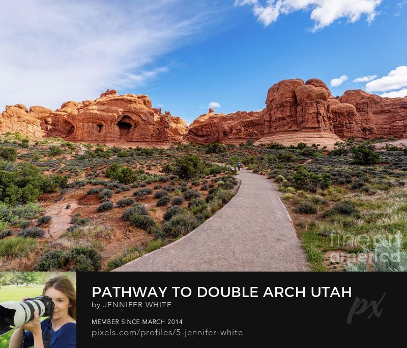 A view looking towards the Double Arch and Cove of Caves Rock Formations in Arches National Park Utah.