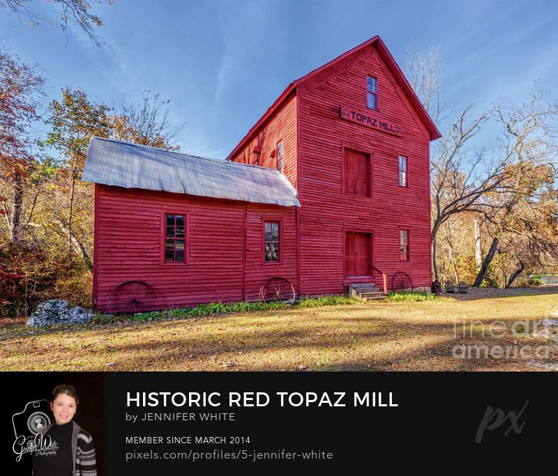This historic and charming red grist mill is Topaz Mill, located in Cabool, Missouri, United States. Built in 1895, the mill replaced an earlier structure from 1840, though its fate remains a mystery. I photographed this scene during the colorful fall season, with the mill’s striking red exterior standing out against the autumn foliage. Nestled in the Ozarks and surrounded by the scenic Mark Twain National Forest, Topaz Mill is a treasured landmark that reflects the rich history of the region.
This photo was taken by Jennifer White with Timeless Moments Photography. All images are copyrighted © Timeless Moments Photography/Jennifer White. All rights reserved.