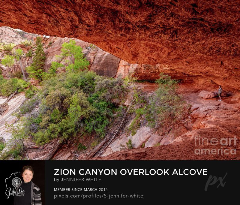 man stands inside a small cave-like alcove, taking in the breathtaking view of Zion National Park in Utah, USA. I captured this photograph along the popular Zion Canyon Overlook Trail,