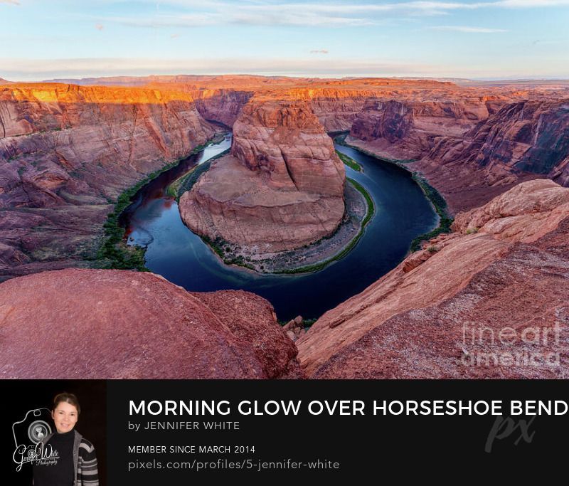 Warm morning light slowly spills over the towering cliffs of Horseshoe Bend in Page, Arizona, illuminating the canyon walls with rich tones of gold and amber. As the sun rises higher, its light traces down the rugged sandstone, revealing layers of texture shaped over thousands of years within the Glen Canyon National Recreation Area.
Below, the Colorado River curves in a dramatic horseshoe shape, winding its way around the massive rock formation. Towering nearly 1,000 feet above the river, the overlook offers a breathtaking perspective of the canyons scale and beauty, set within the vast landscape of the Colorado Plateau.
This iconic scene captures the quiet power of nature, where light, stone, and water come together in one of the Southwests most unforgettable views.
This photo was taken by Jennifer White with Timeless Moments Photography. All images are copyrighted Timeless Moments Photography/Jennifer White. All rights reserved.