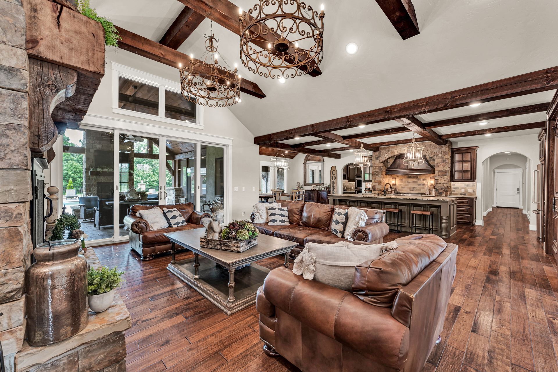 A interior professional photo of a living room from a luxury home in Rogersville, Missouri. Professional photo by Jennifer White Timeless Moments Photography. Home built by Old World Cottages near Springfield Missouri.