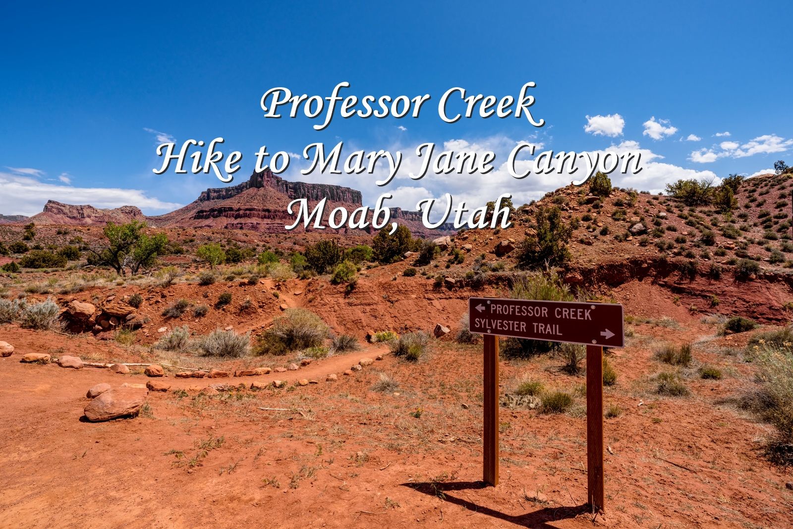 Hiking through the desert along the Professor Creek hiking trail to Mary Jane Canyon in Moab, Utah.