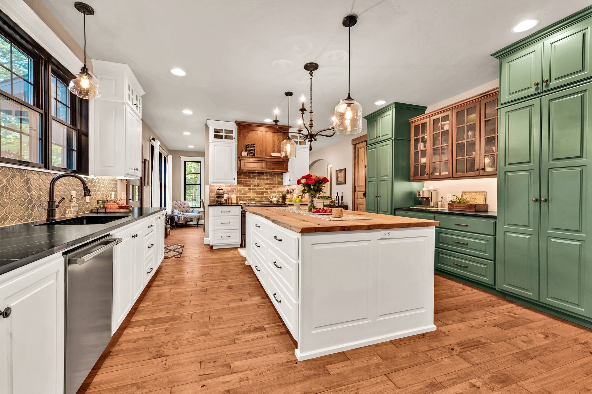 An interior kitchen professional real estate photo by Jennifer White Timeless Moments Photography of a home built by Old World Cottages near Springfield Missouri.