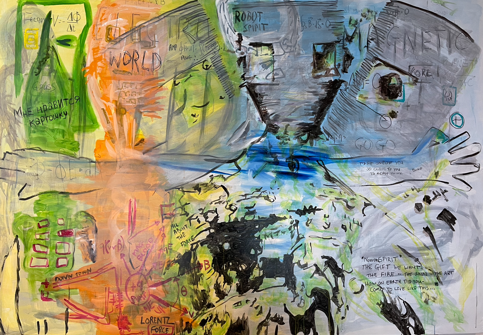 Painting ‘Robot Spirit’ by Crispin Sturrock – abstract interplay between human emotion and mechanical form