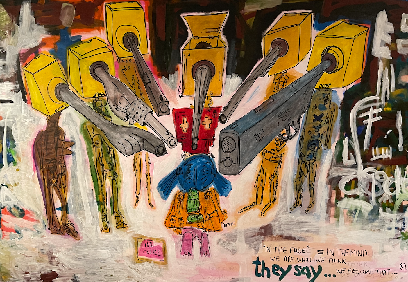 Painting ‘They Say’ by Crispin Sturrock – abstract visual commentary on communication.