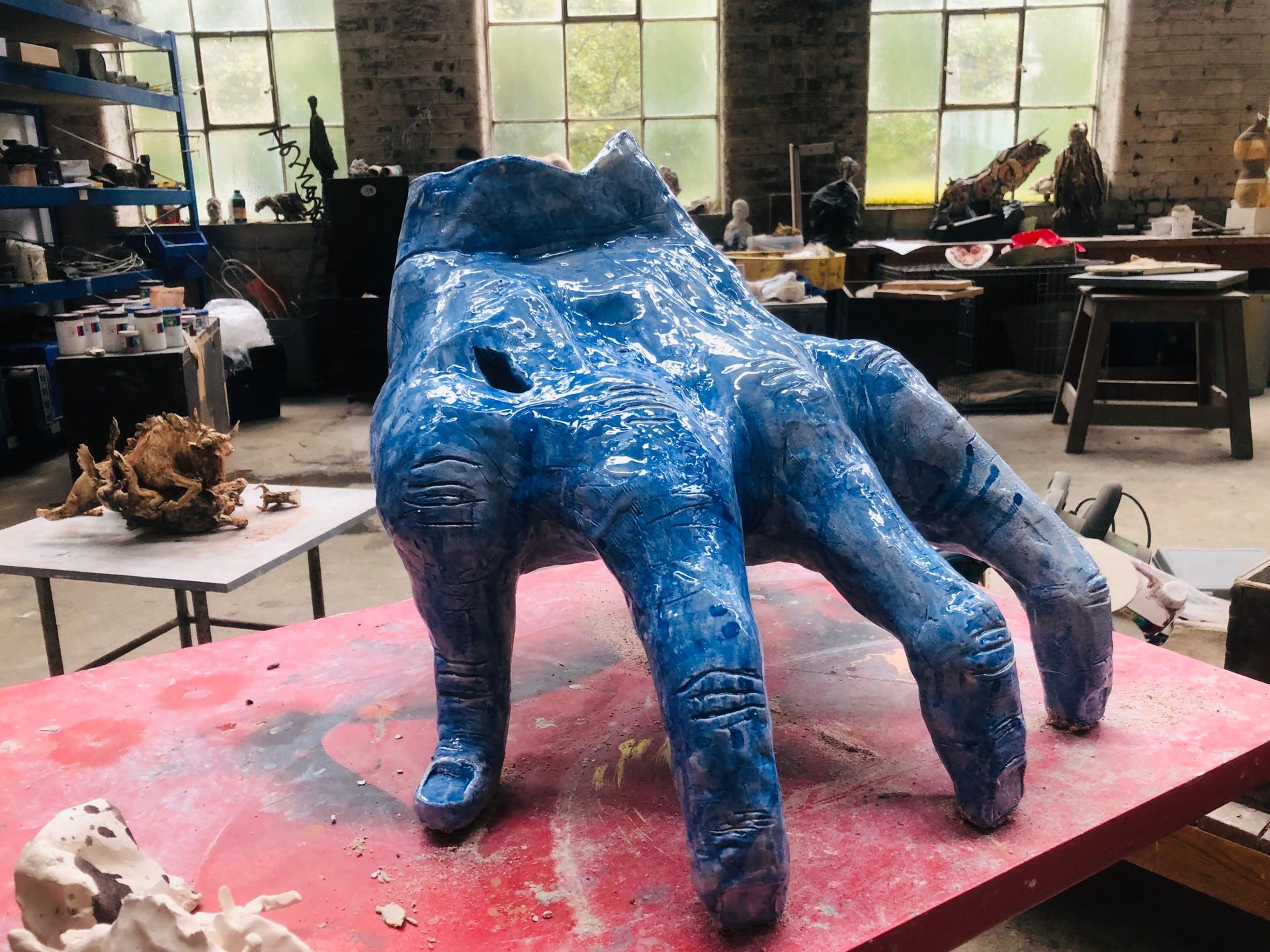 Sculpture ‘Bas Fonds Blue Hand’ by Crispin Sturrock – tactile meditation in blue patina
