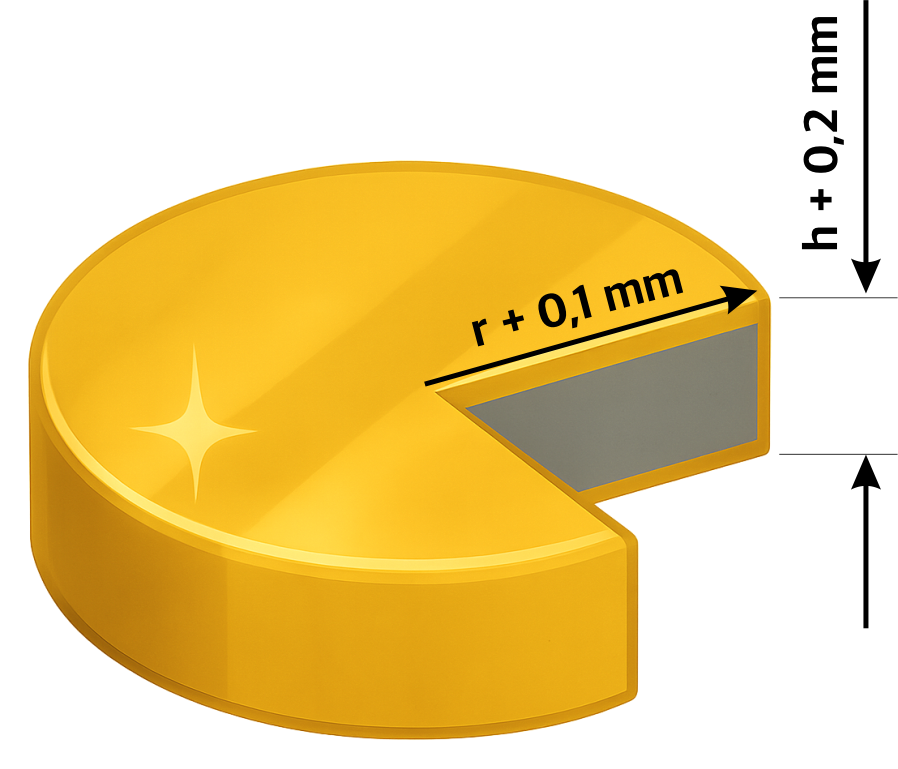 Wolframzylinder mit aufgebrachter Goldschicht (0,1 mm).