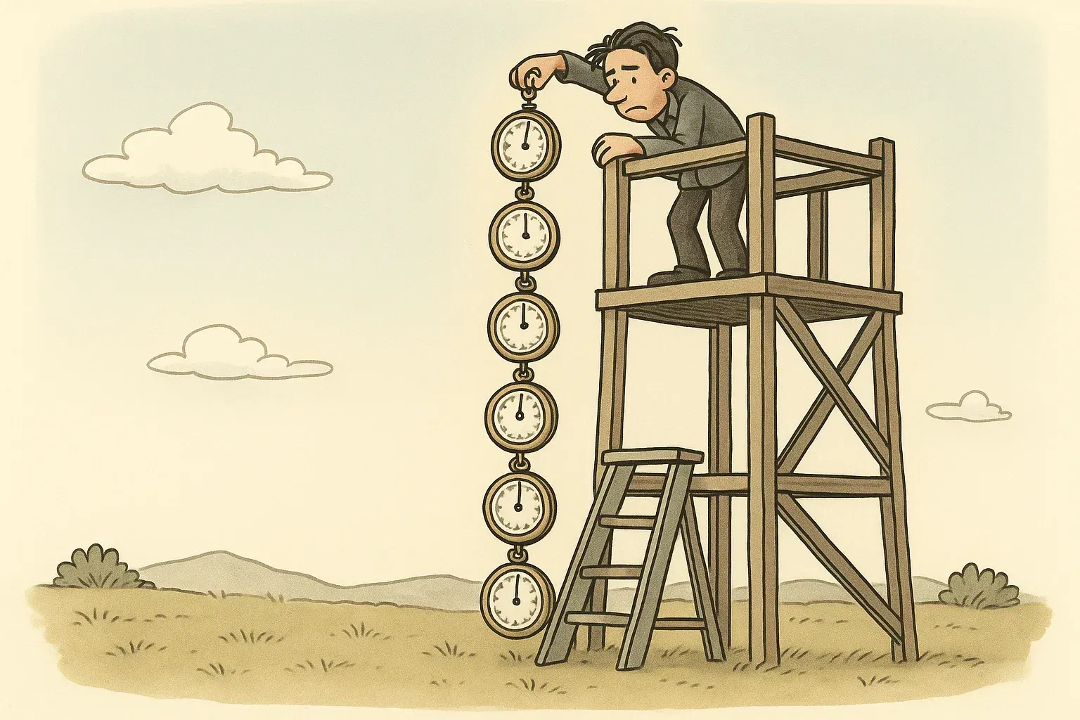 Niels Bohr misst die Turmhöhe mit einer Kette aus Barometern