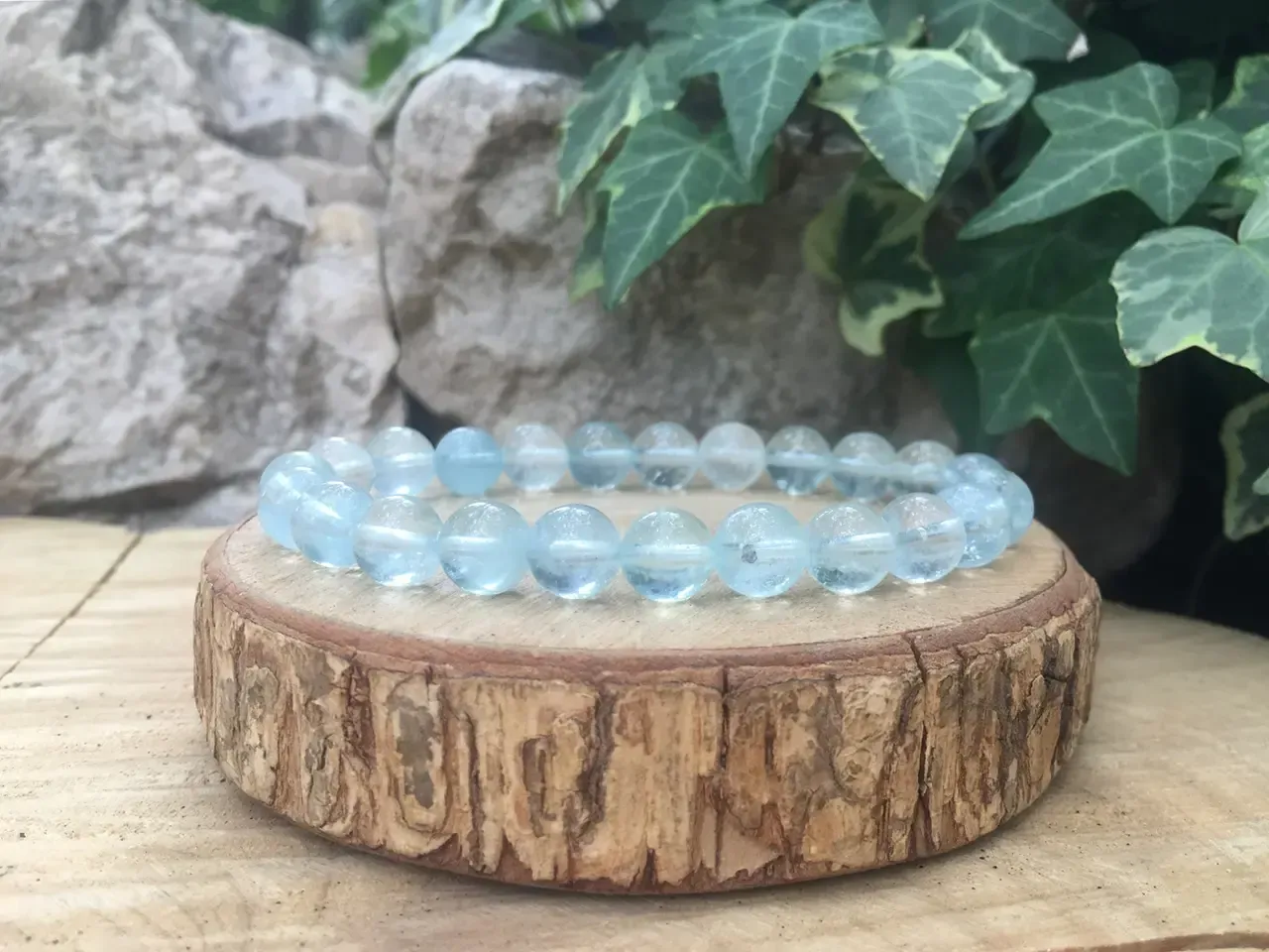 Bracelet en perles d'Aigue-Marine naturelle —Qualité AA