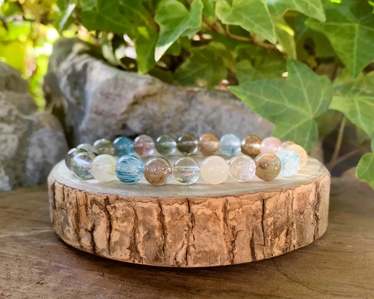 Bracelet en quartz rutilé multicolore naturel