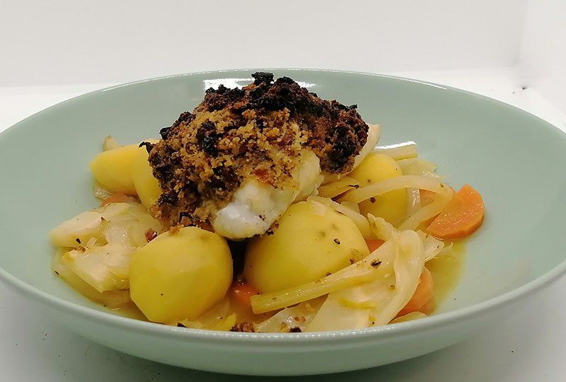 Zander mit Tomatenkruste und Ofengemüse Zander mit Tomatenkruste und Ofengemüse