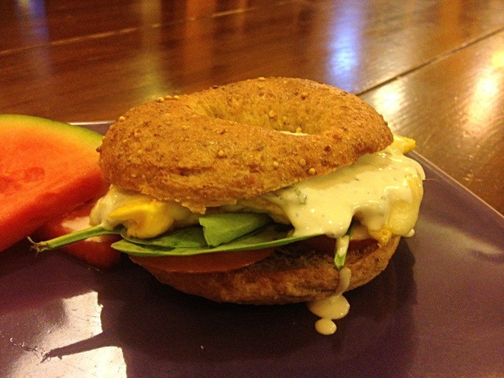 Savory breakfast sandwich available all day ©Flying Squirrel Bakery Cafe, LLC
