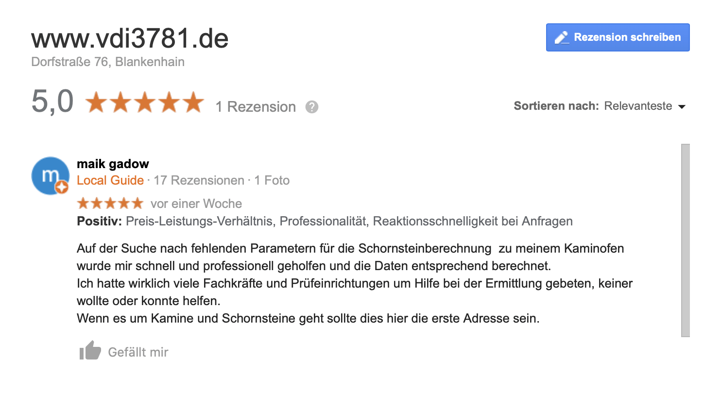 Schornsteinberechnung Bewertung VDI 3781