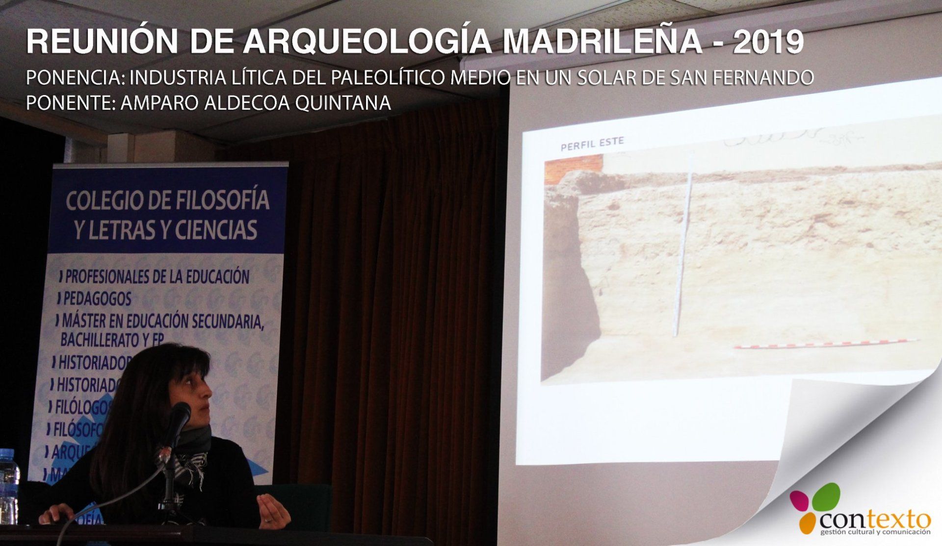 Amparo Aldecoa exponiendo los resultados de los trabajos arqueológicos realizados en San Fernando de Henares (Madrid)