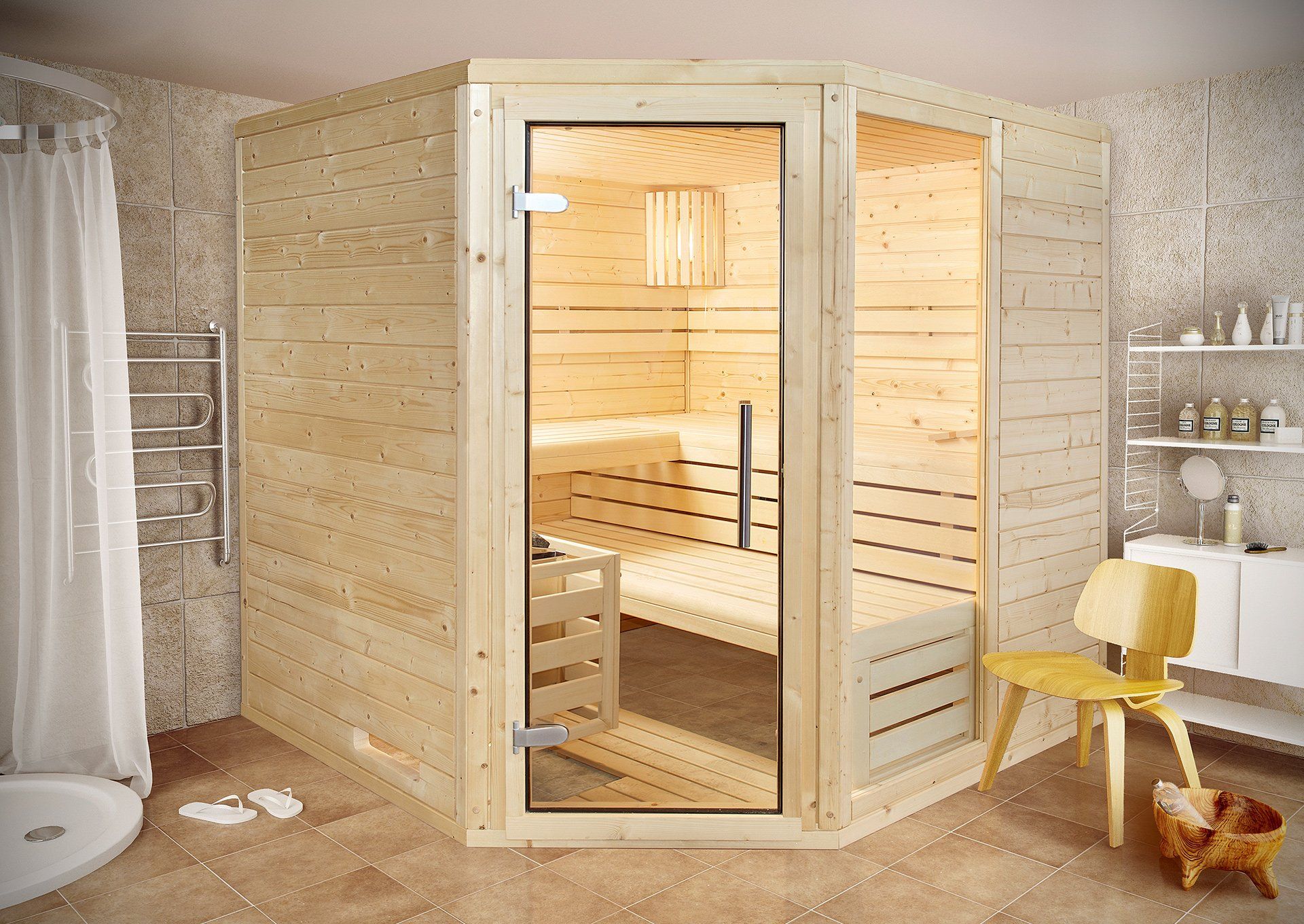 45mm Massivholz Sauna mit Eckeinstieg MenoTop Angebot 45mm Massivholz Sauna mit Eckeinstieg MenoTop Angebot