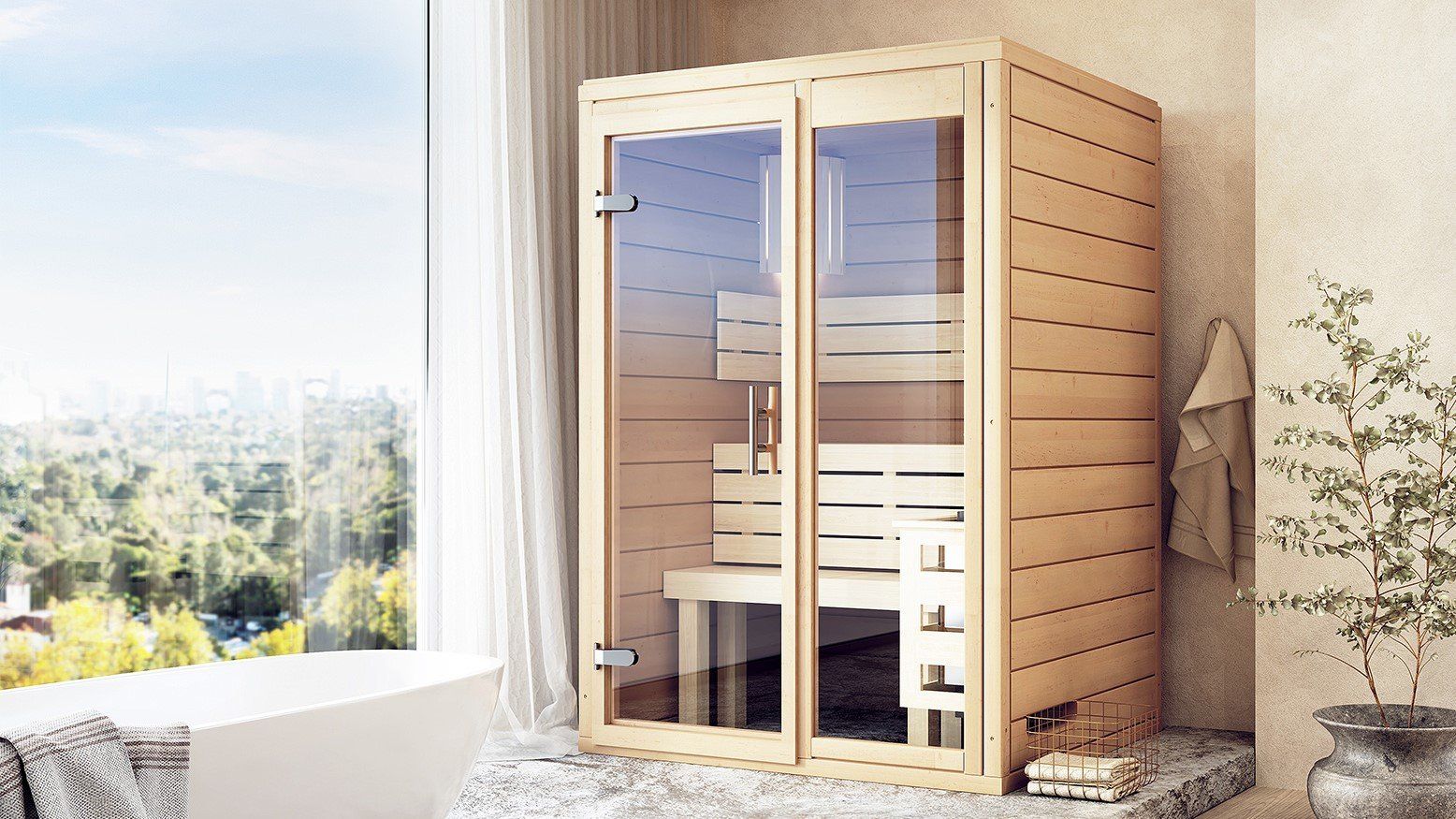 Einfach Glassauna 230V anklicken und Details erfahren 230V Glas Sauna Mini aus 45mm Massivholz Bohle