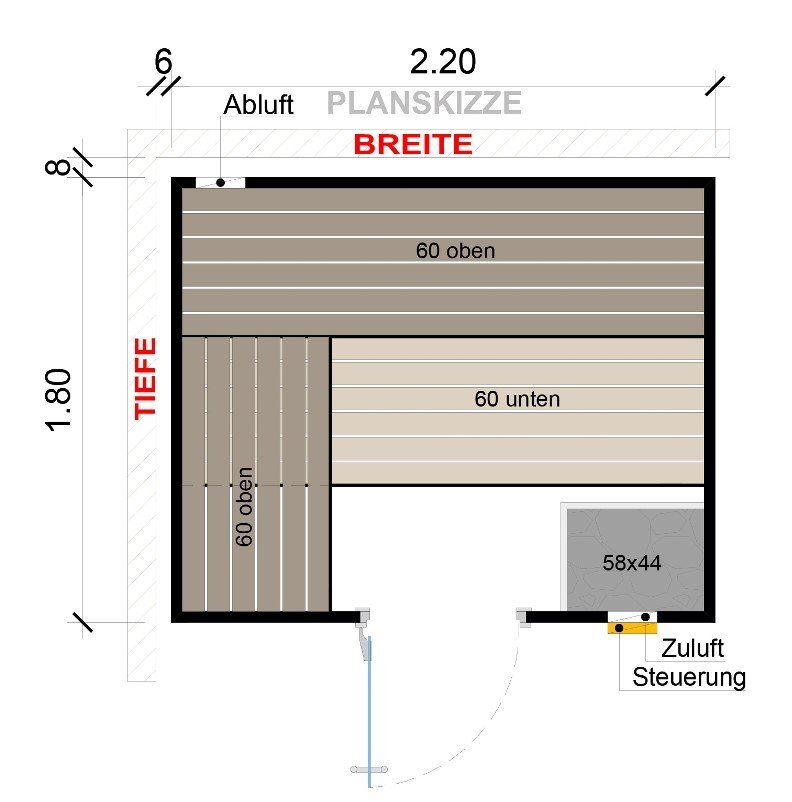 Sauna Maß auswählen Breite & Tiefe Sauna Maß bestimmen Breite & Tiefe