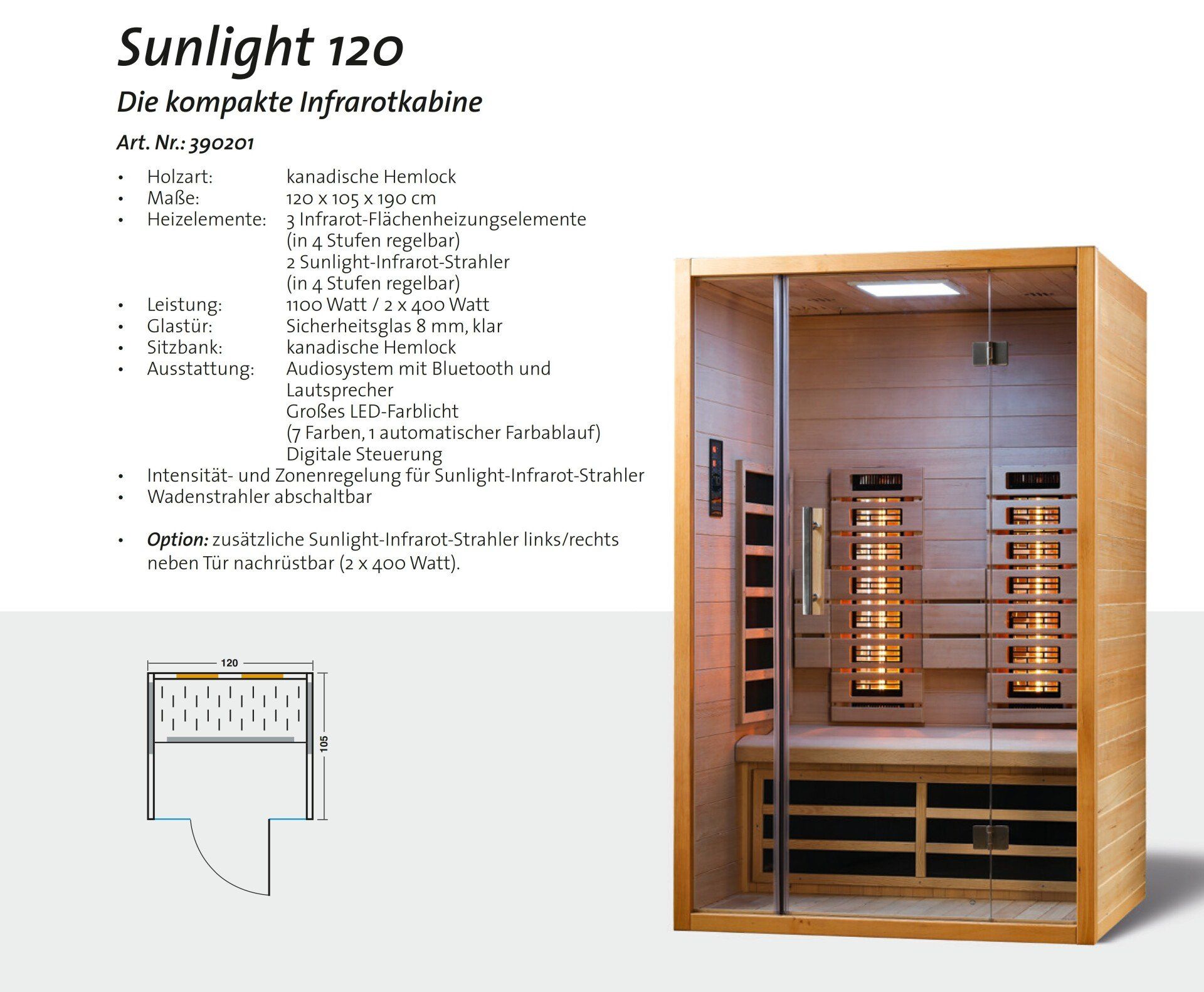 Datenblatt Sunlight120 VitalHome Infrarot-Wärmekabine