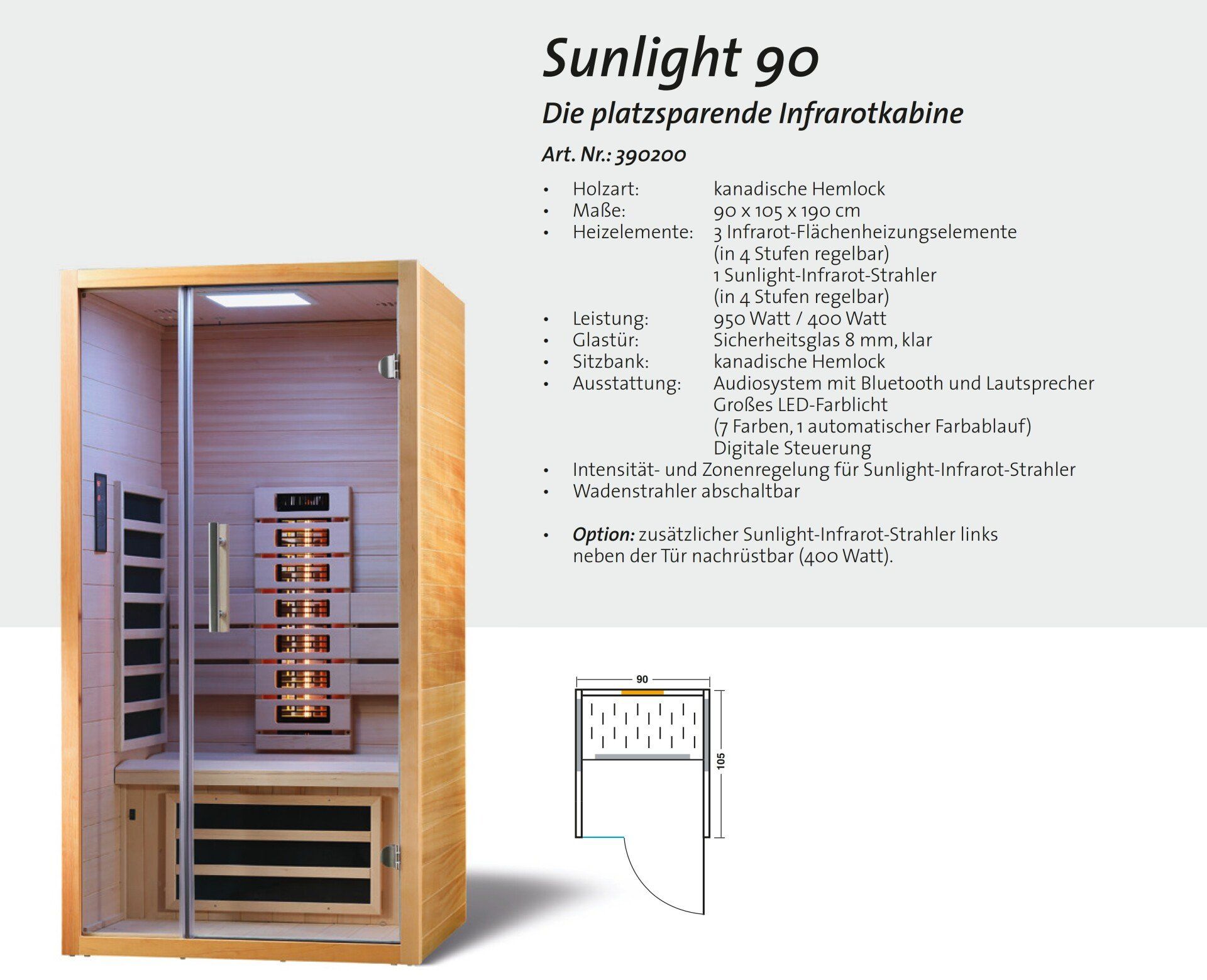 Datenblatt Sunlight90 VitalHome Infrarot-Wärmekabine