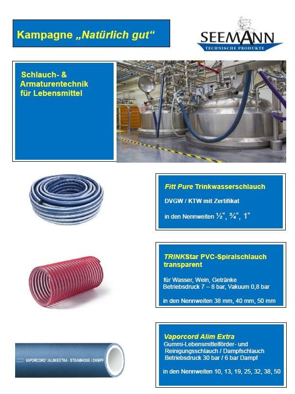 Fitt Pure Trinkwasserschlauch DVGW KTW, PVC-Lebensmittelschlauch, Lebensmittel Dampfschlauch, Reinigungsschlauch Fitt Pure Trinkwasserschlauch DVGW KTW, PVC-Lebensmittelschlauch, Lebensmittel Dampfschlauch, Reinigungsschlauch für die Lebensmittelindustrie