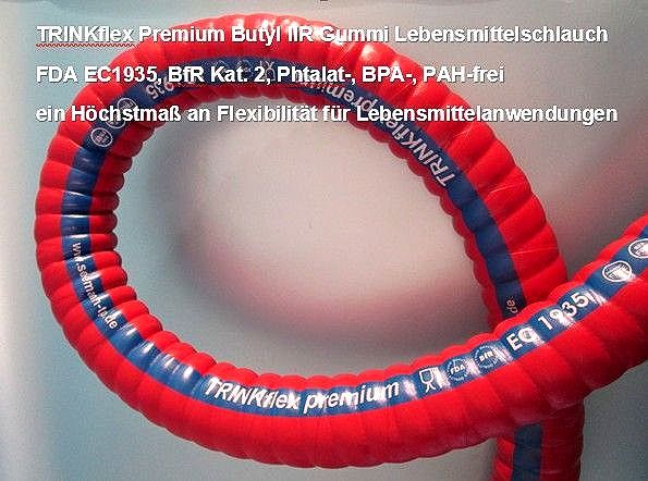 Hochflexibler Getränke- und Brauereischlauch Butyl IIR FDA EC1935, BfR Kat. 2, Phtalat-, BFA-, PAH-frei Hochflexibler Getränke- und Brauereischlauch Butyl IIR FDA EC1935, BfR Kat. 2, Phtalat- BFA-, PAH-frei