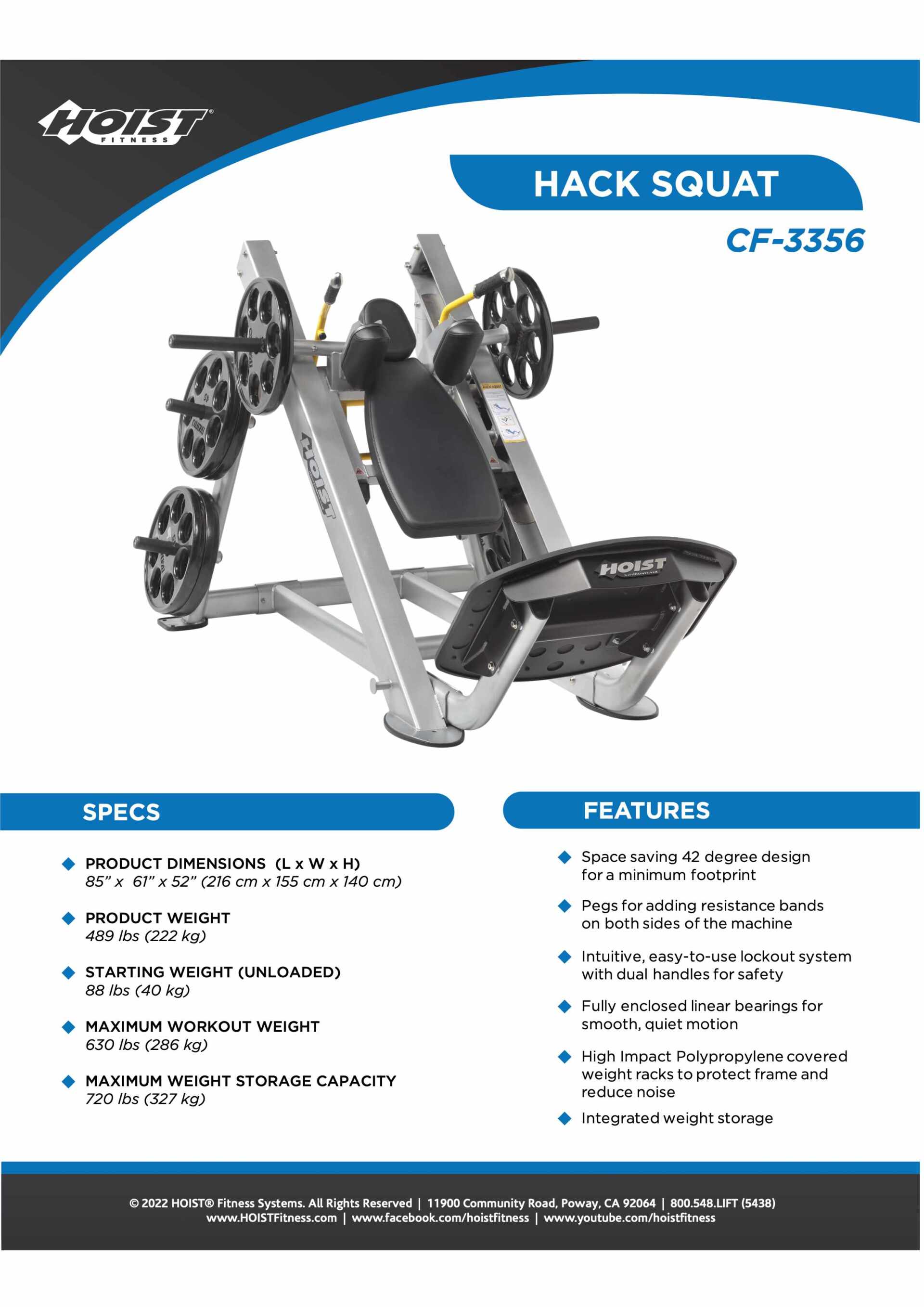 HOIST CF-3356 HACK SQUAT SPECIFICATION SHEET HOIST CF-3356 HACK SQUAT SPECIFICATION SHEET