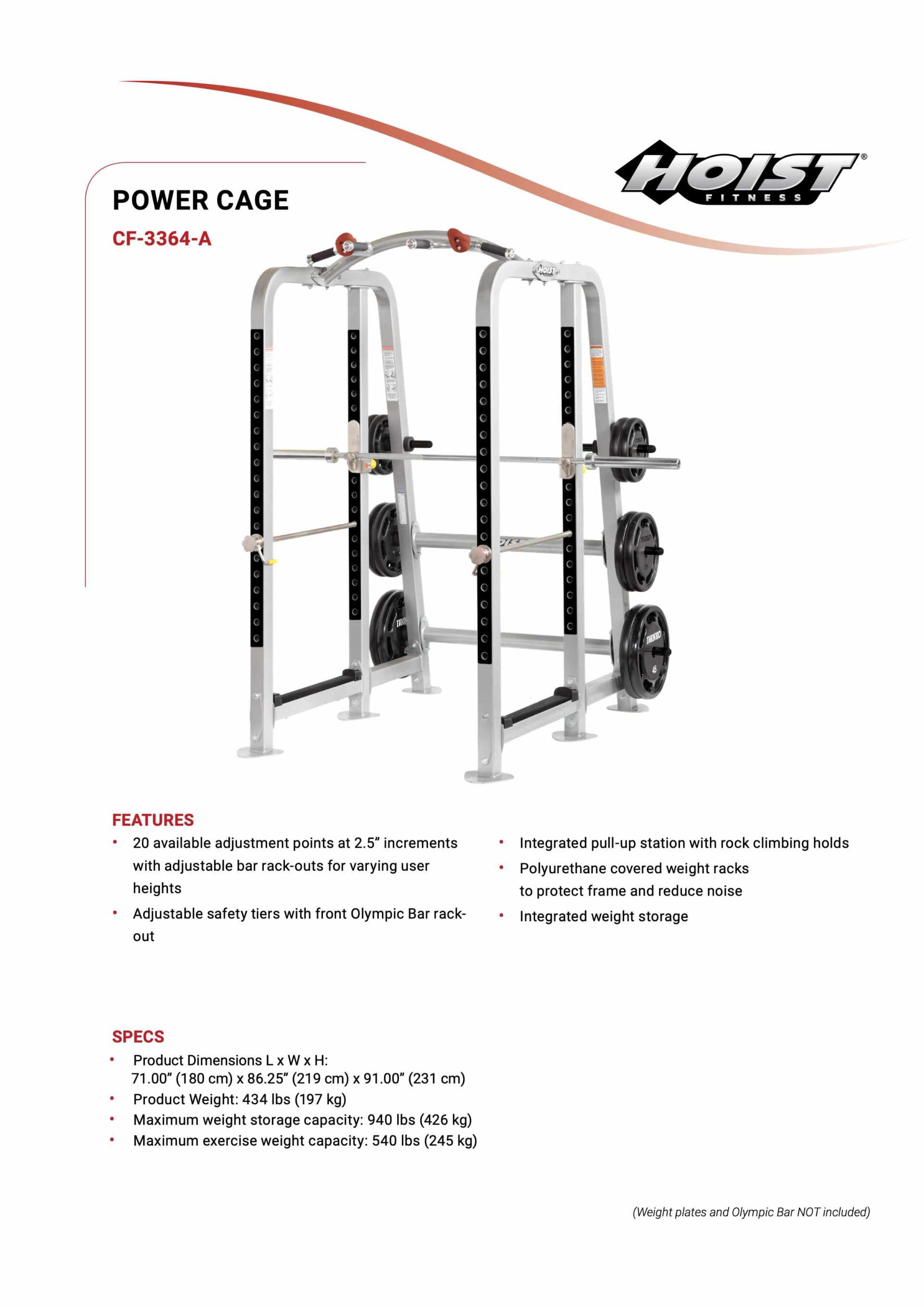 HOIST CF-3364-A POWER CAGE SPECIFICATION SHEET HOIST CF-3364-A POWER CAGE SPECIFICATION SHEET